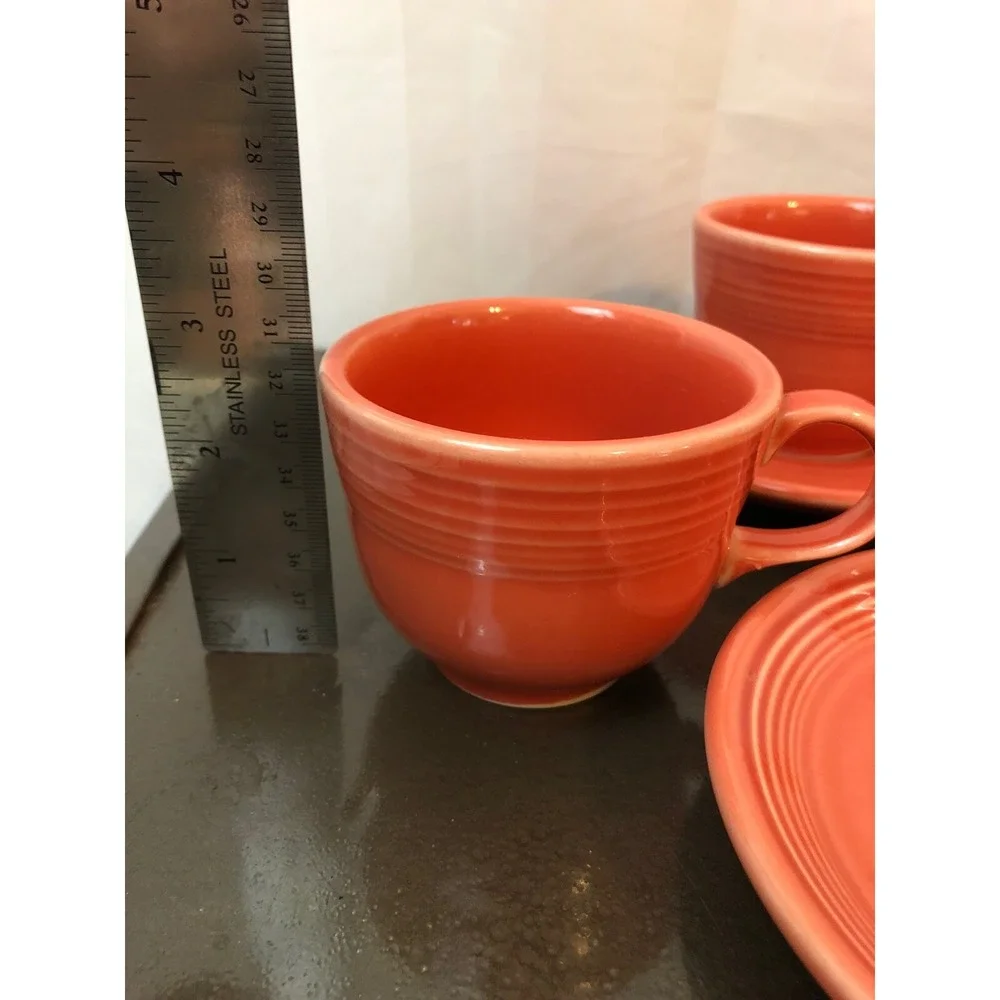 Fiestaware Homer Laughlin 4 pc Set Poppy Orange‎ Coffee Tea Cups Saucers Retro